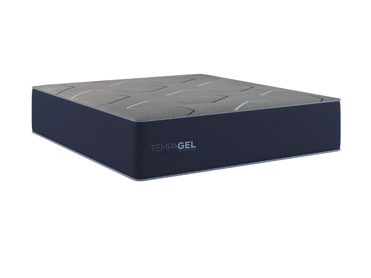 TempaGel by Restonic king mattress in navy fabric with gray quilted top on Tampa Home & Garden Store