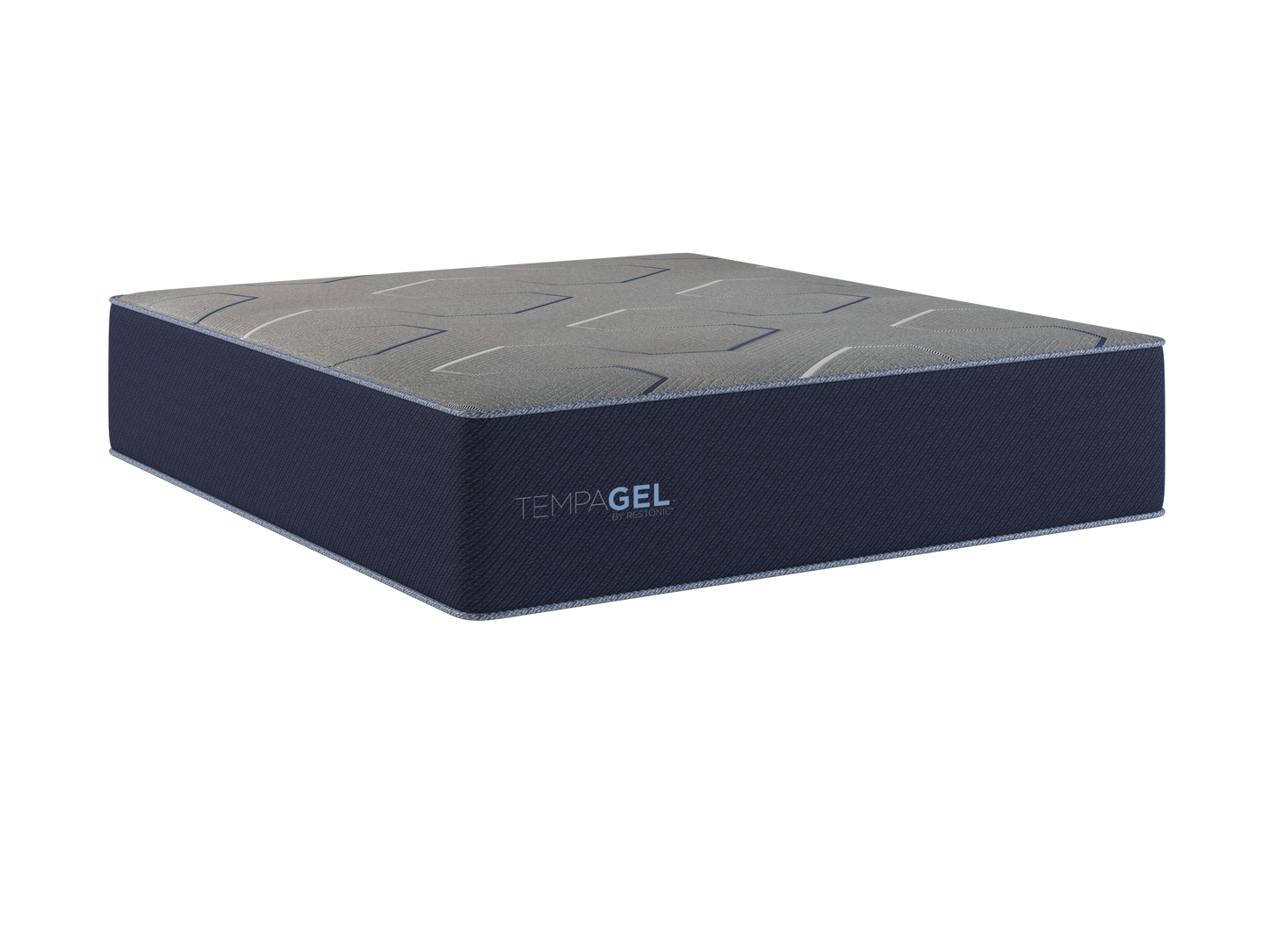 TempaGel queen mattress Restonic ChillRest Lux Firm with blue sides and grey top on Tampa Home & Garden Store