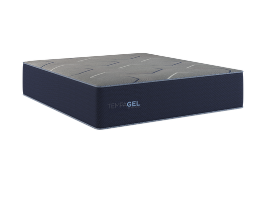 TempaGel by Restonic ChillRest Plush mattress with gray quilted top and navy blue sides on Tampa Home & Garden Store