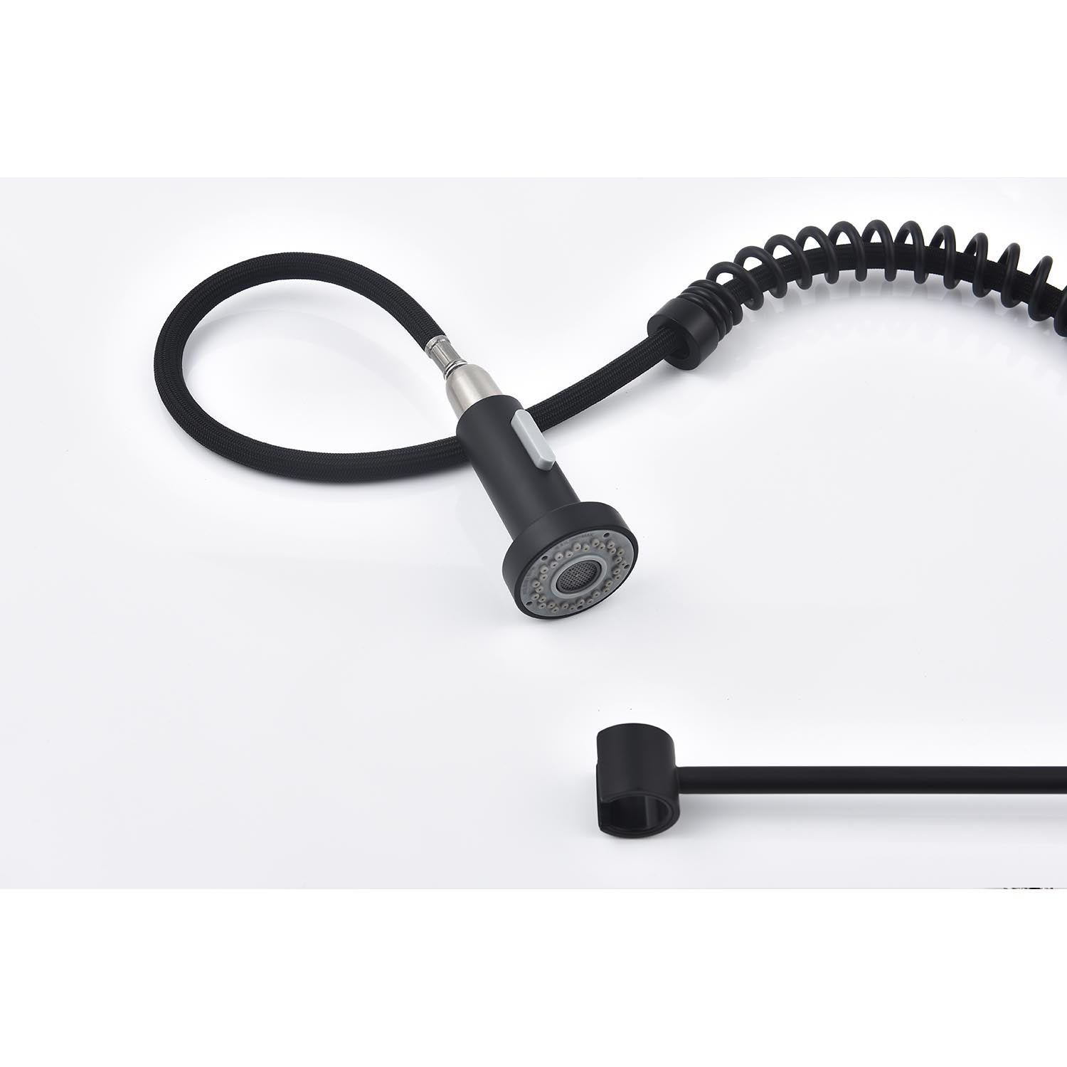 Pull-down kitchen faucet spray head with black braided hose and coil spring by HouseOfZazla on Tampa Home & Garden Store