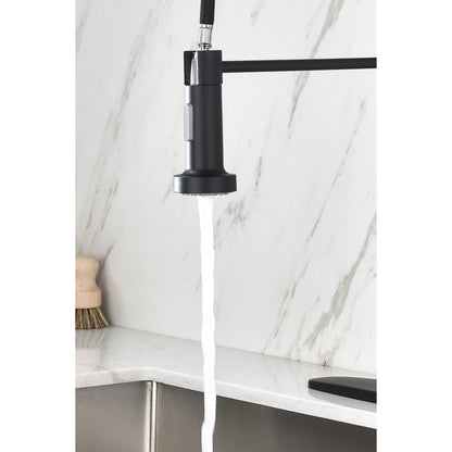 Pull Down Single Handle Spring Kitchen Faucet matte black with braided hose on Tampa Home & Garden Store