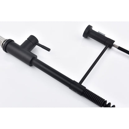 Pull Down Single Handle Spring Kitchen Faucet by HouseOfZazla in matte black with hose on Tampa Home & Garden Store