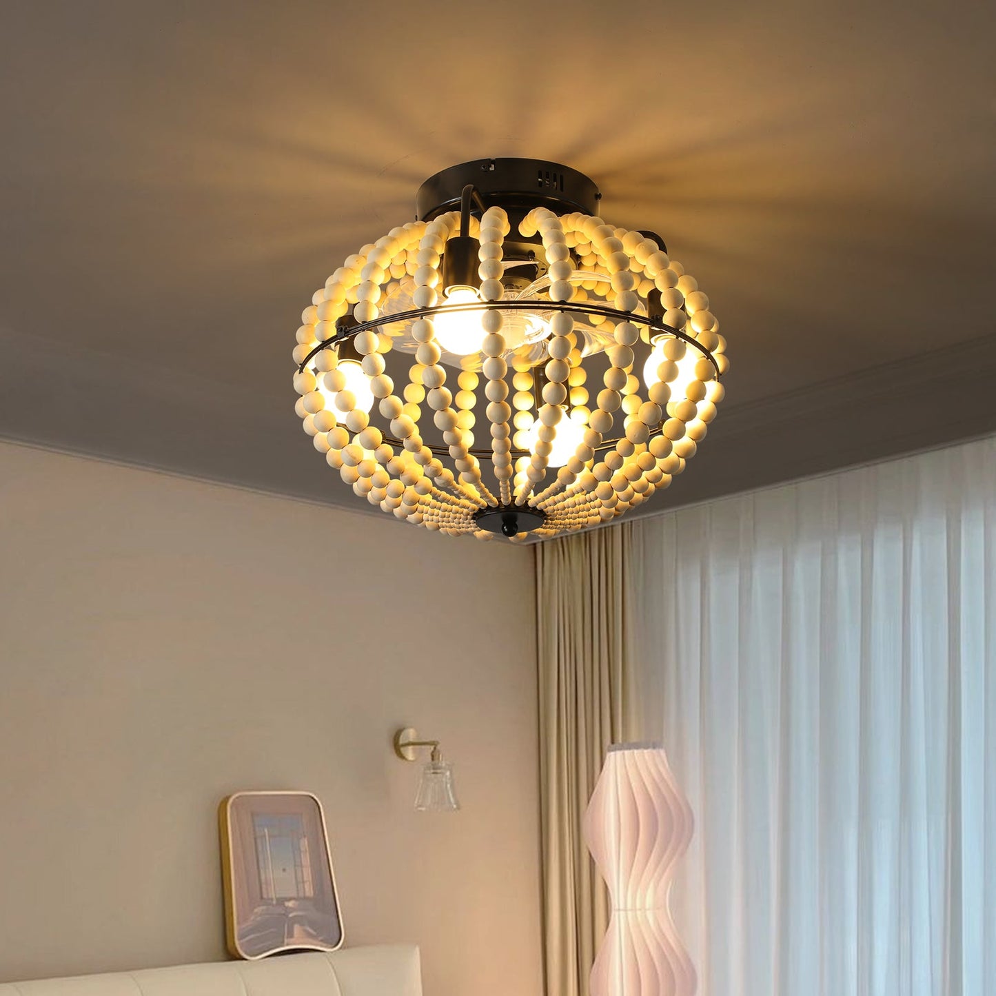 18-inch Bohemian wood beaded ceiling fan with light by HouseOfZazla in a bedroom on Tampa Home & Garden Store
