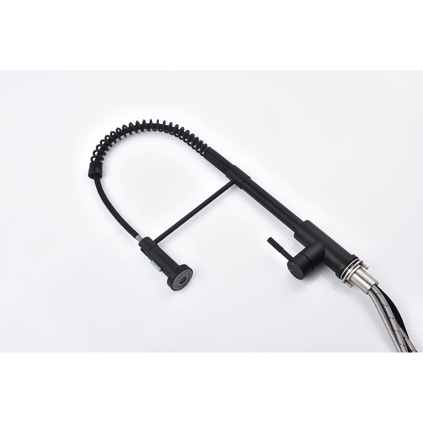 Pull-down single-handle spring kitchen faucet matte black with braided hoses HouseOfZazla on Tampa Home & Garden Store