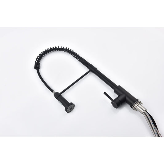 Pull-down single-handle spring kitchen faucet matte black with braided hoses HouseOfZazla on Tampa Home & Garden Store