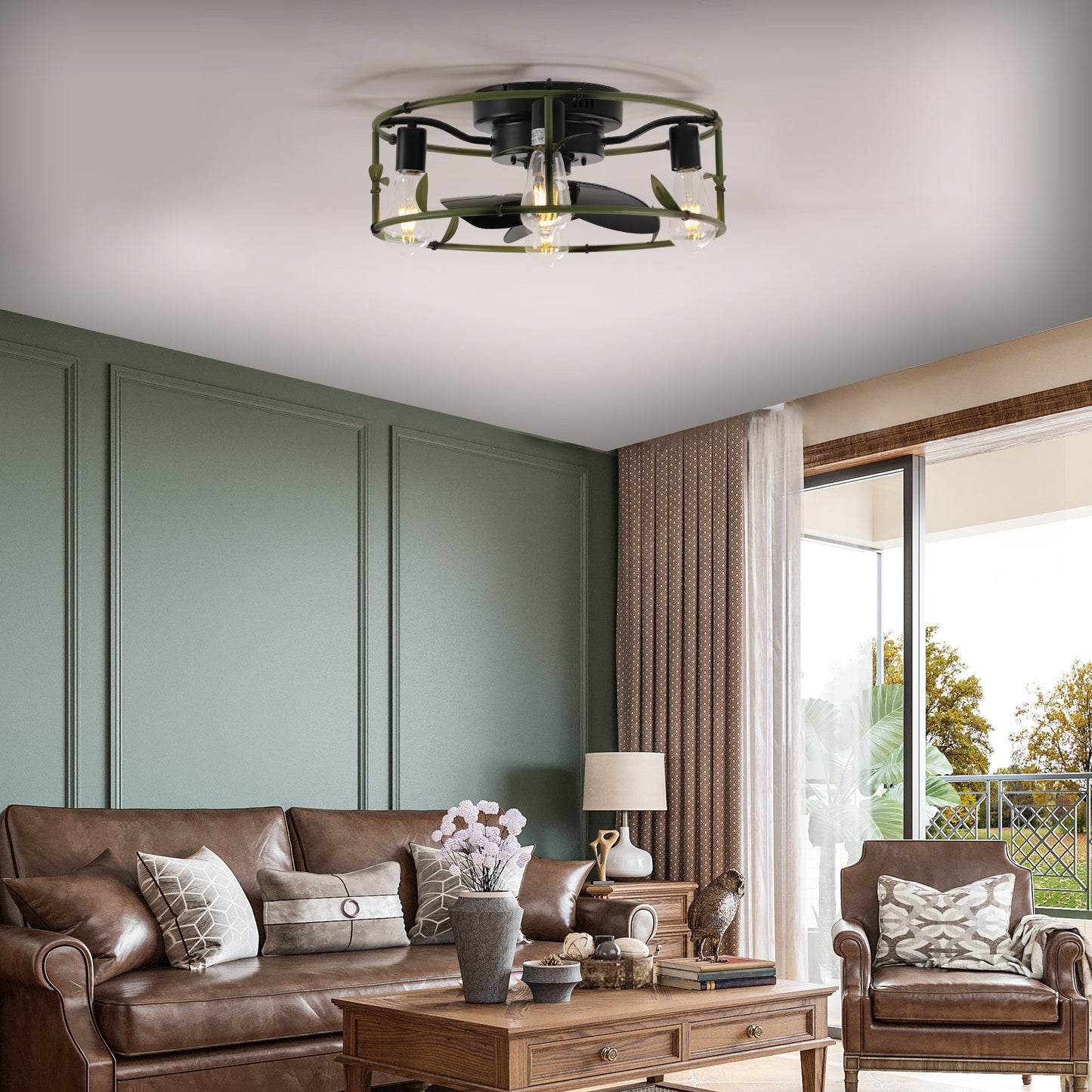 19in green industrial ceiling fan with light, Edison bulbs, HouseOfZazla living room decor on Tampa Home & Garden Store