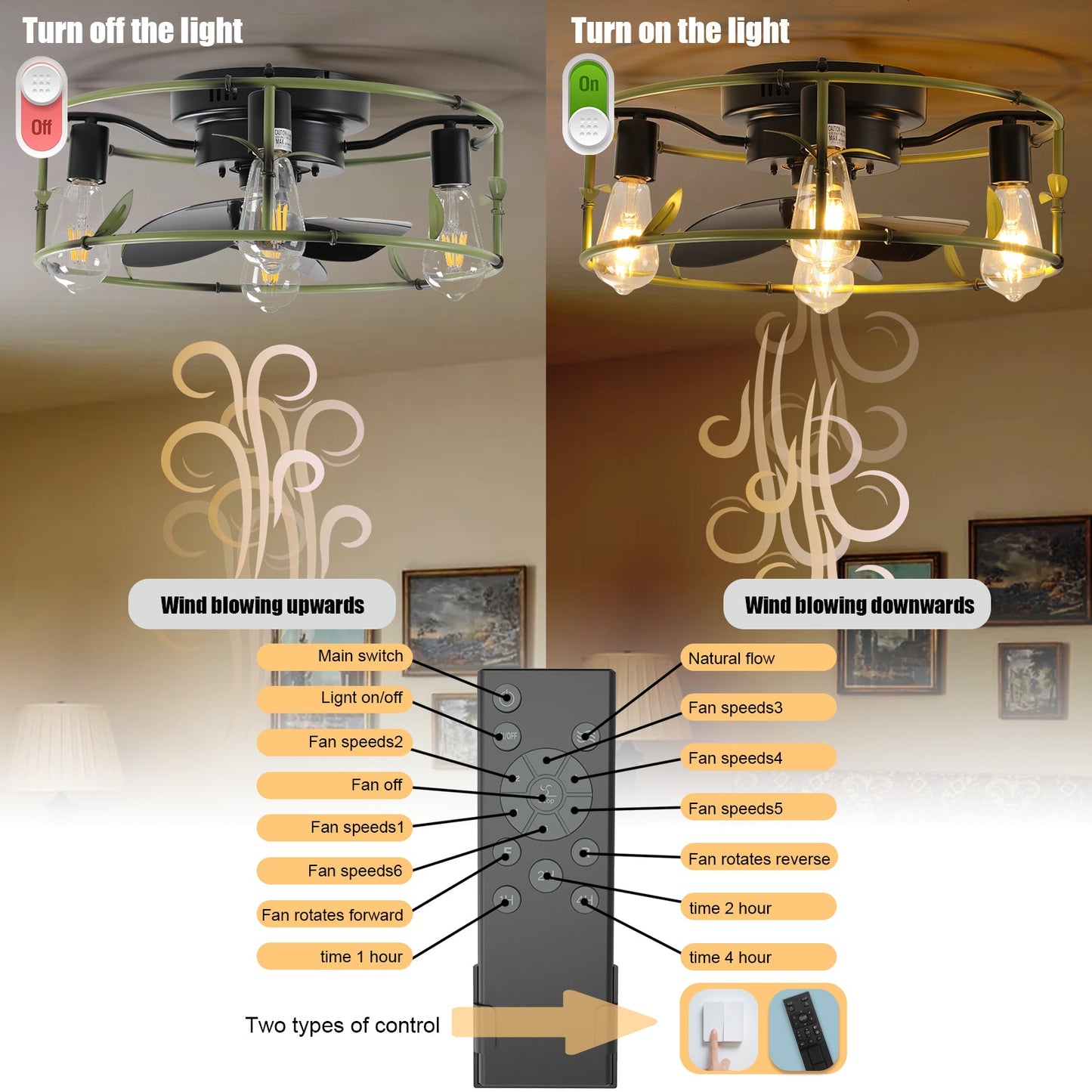 19in green industrial ceiling fan with light by HouseOfZazla for bedroom vanity lighting on Tampa Home & Garden Store