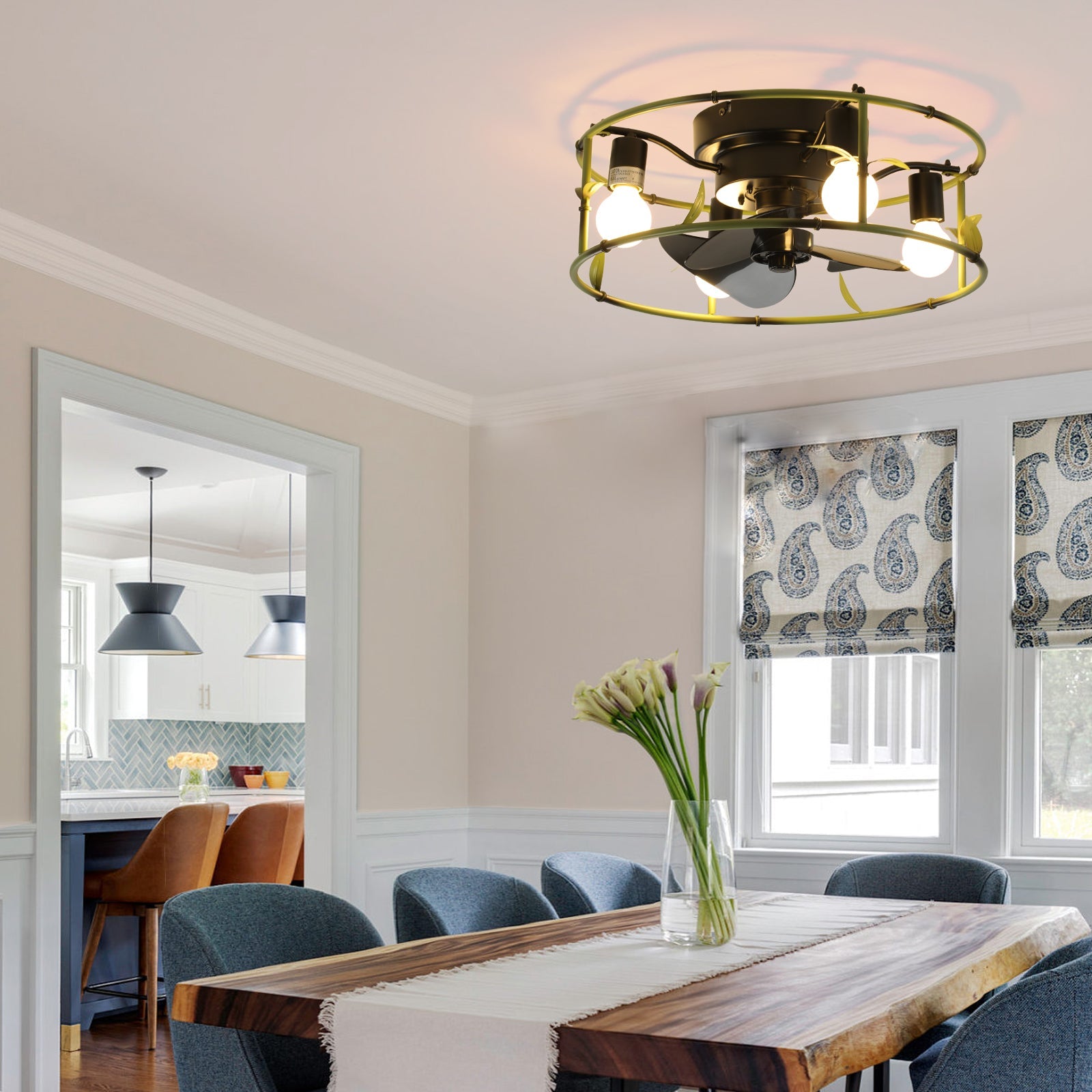 19in green industrial ceiling fan with light by HouseOfZazla, lime ring frame around black motor on Tampa Home & Garden Store