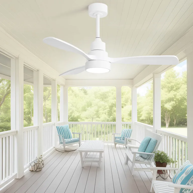 48 Inch Wood Ceiling Fan With Light and Remote by HouseOfZazla three blades on porch on Tampa Home & Garden Store