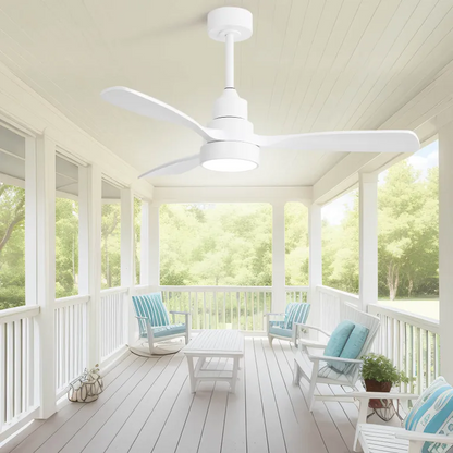 48 Inch Wood Ceiling Fan With Light and Remote by HouseOfZazla three blades on porch on Tampa Home & Garden Store