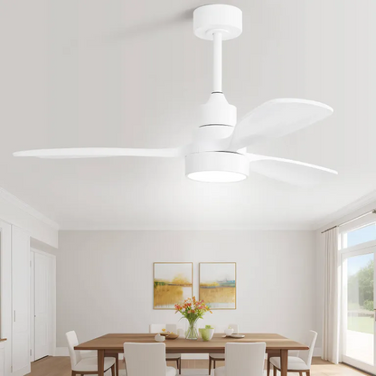 48in white wood-blade ceiling fan with light and remote in a bright dining room on Tampa Home & Garden Store