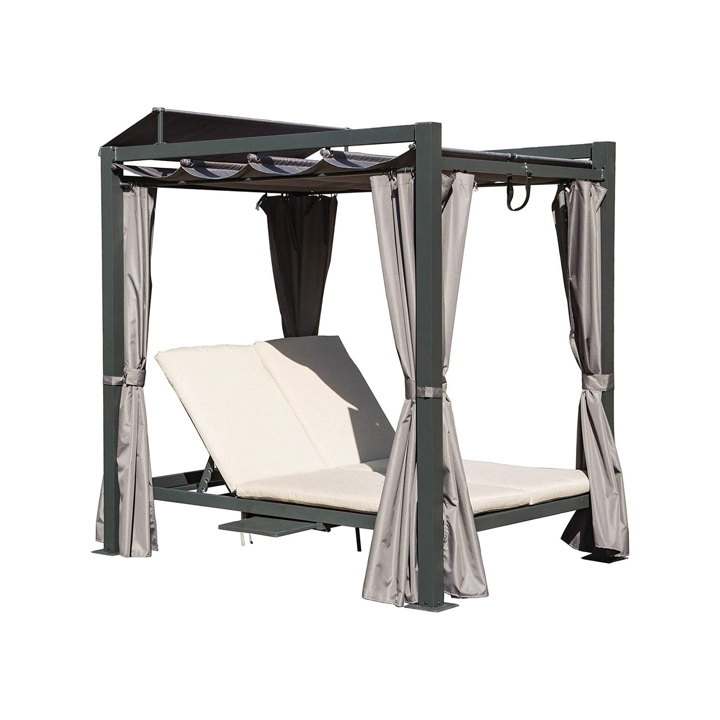 Aluminum outdoor patio daybed with retractable canopy, gray frame by HouseOfZazla on Tampa Home & Garden Store