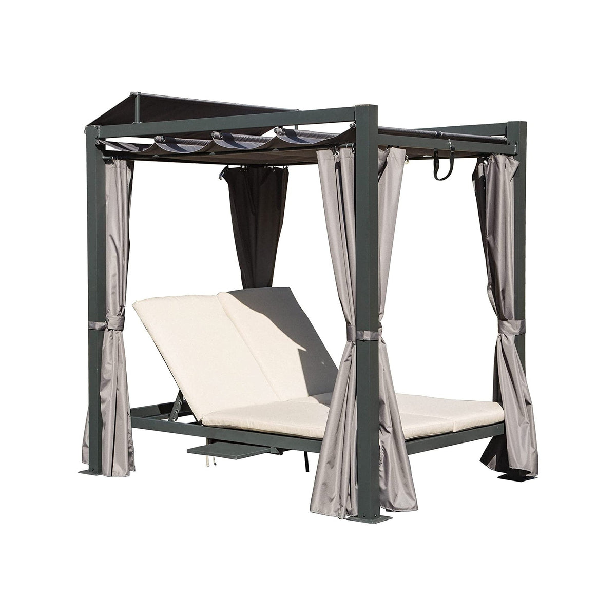 Aluminum outdoor patio daybed with retractable canopy, gray frame by HouseOfZazla on Tampa Home & Garden Store