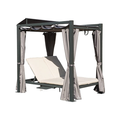 Aluminum outdoor patio daybed with retractable canopy, gray frame by HouseOfZazla on Tampa Home & Garden Store