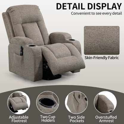 Power Lift Recliner Chair with Massage and Heat in beige fabric by HouseOfZazla with cup holders on Tampa Home & Garden Store