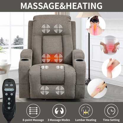 Power Lift Recliner Chair ComfortMAX with massage and heat taupe fabric HouseOfZazla on Tampa Home & Garden Store