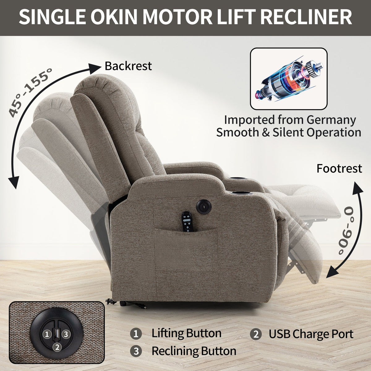 Power Lift Recliner Chair with Massage and Heat in beige fabric by HouseOfZazla on Tampa Home & Garden Store