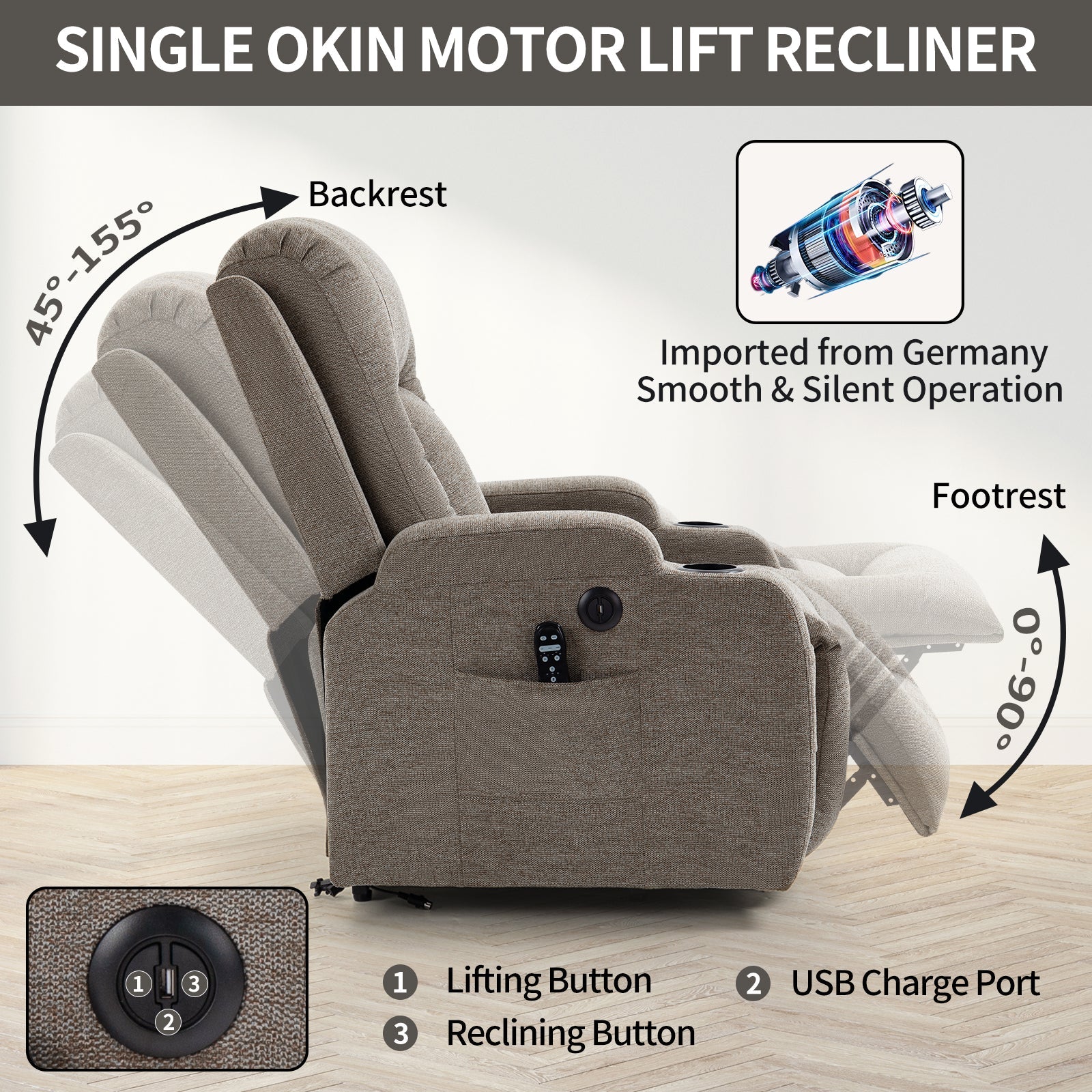 Power Lift Recliner Chair with Massage and Heat in beige fabric by HouseOfZazla on Tampa Home & Garden Store