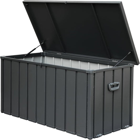 200 Gallon Outdoor Storage Deck Box black with gas strut lid on Tampa Home & Garden Store