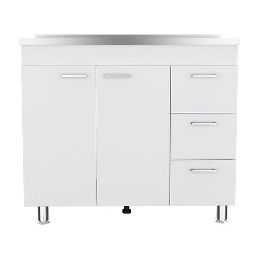 Utility Sink Kisco Kitchen by HouseOfZazla, white cabinet with stainless top, 3-drawer 2-door on Tampa Home & Garden Store