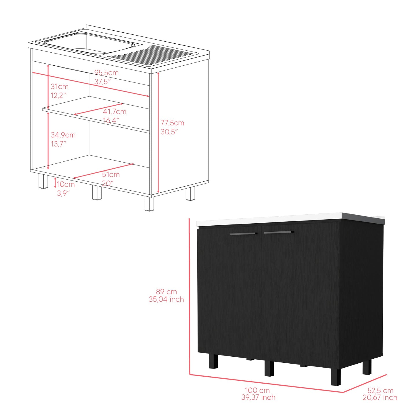 Burwood Utility Sink Cabinet and Two Shelves