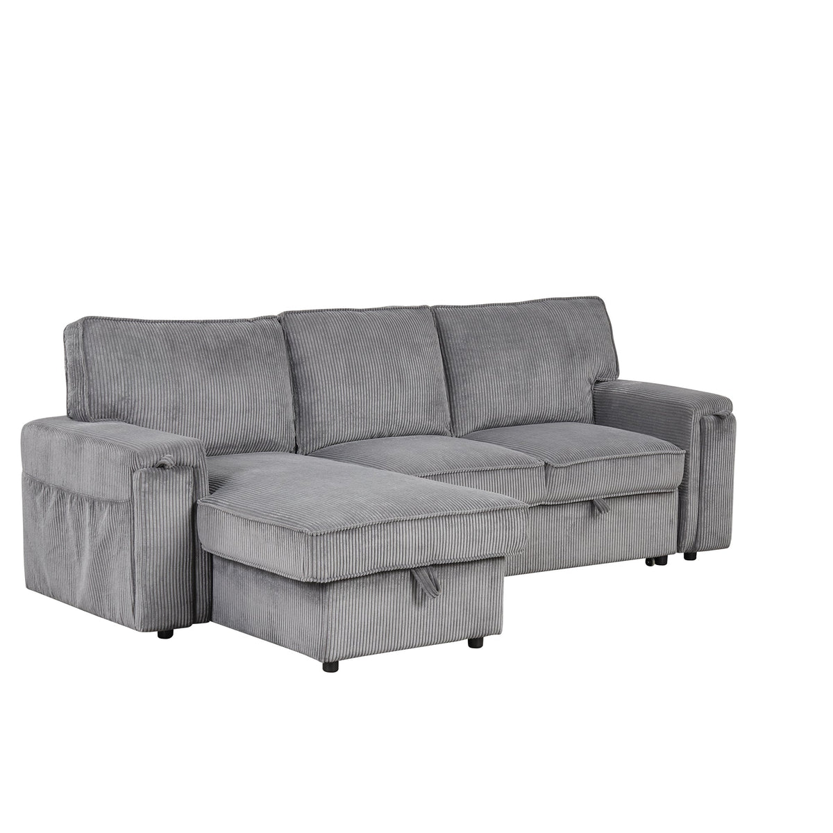 U_STYLE Upholstery sleeper sectional sofa with storage bags in corduroy fabric, chaise + ottoman on Tampa Home & Garden Store