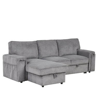 U_STYLE Upholstery sleeper sectional sofa with storage bags in corduroy fabric, chaise + ottoman on Tampa Home & Garden Store