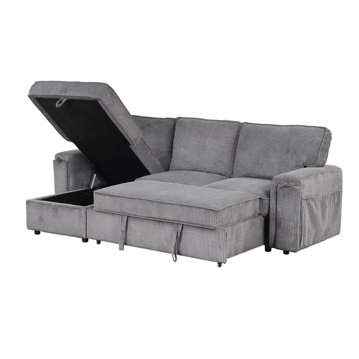 U_STYLE upholstery sleeper sectional sofa in gray corduroy with lift-up storage on Tampa Home & Garden Store