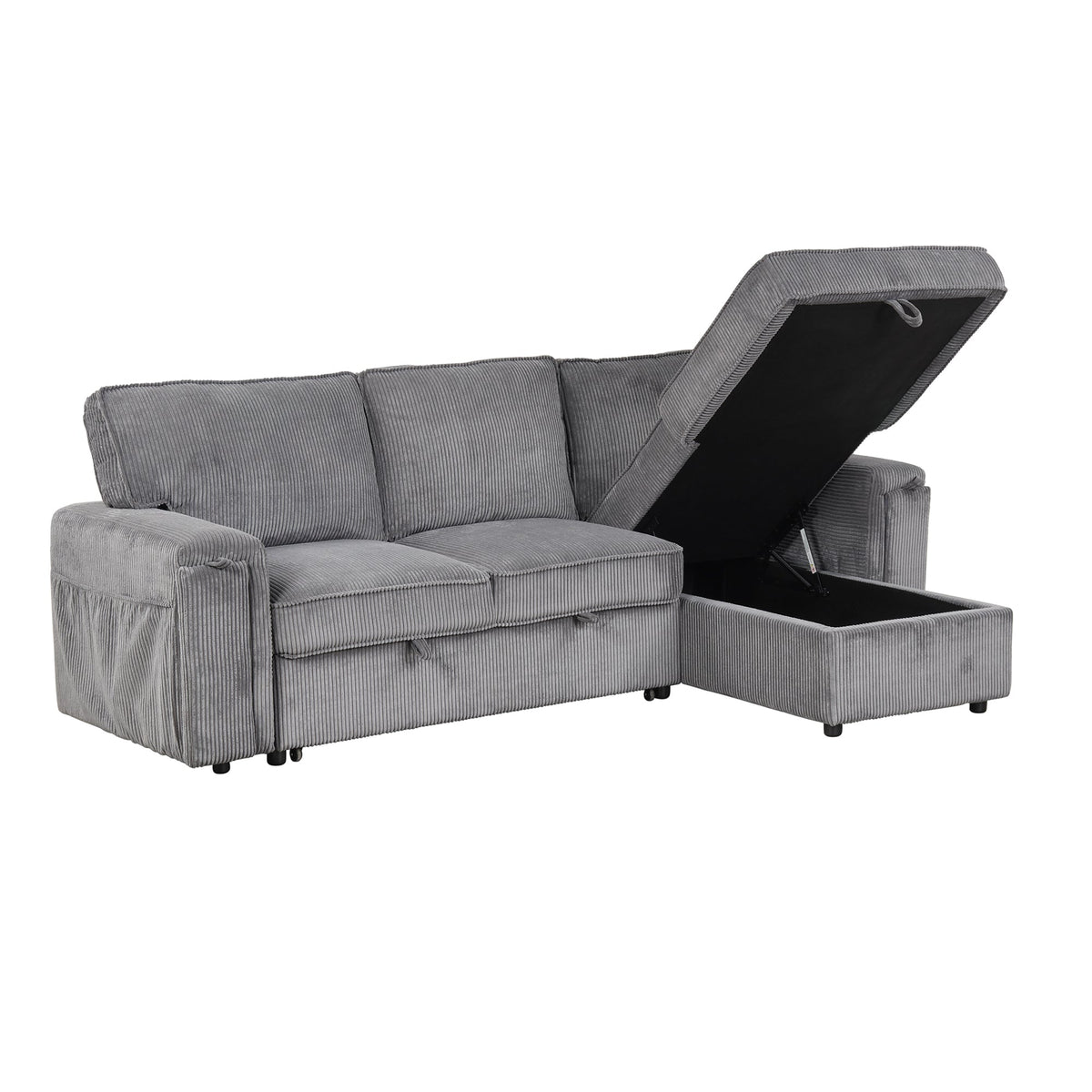 U_STYLE Sleeper Sectional Sofa with Storage Bags by HouseOfZazla in gray corduroy upholstery on Tampa Home & Garden Store