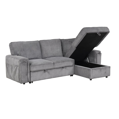 U_STYLE Sleeper Sectional Sofa with Storage Bags by HouseOfZazla in gray corduroy upholstery on Tampa Home & Garden Store