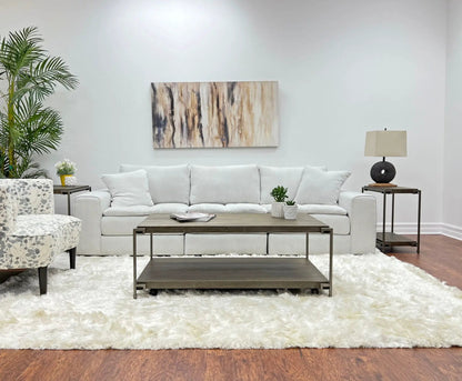 Corbeta 3-piece metal frame wood coffee table and two chairside tables in aged graphite brown on Tampa Home & Garden Store