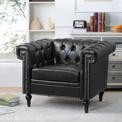 1 Seater black leather sofa with tufted arms and nailhead trim by Unique Piece Furniture on Tampa Home & Garden Store