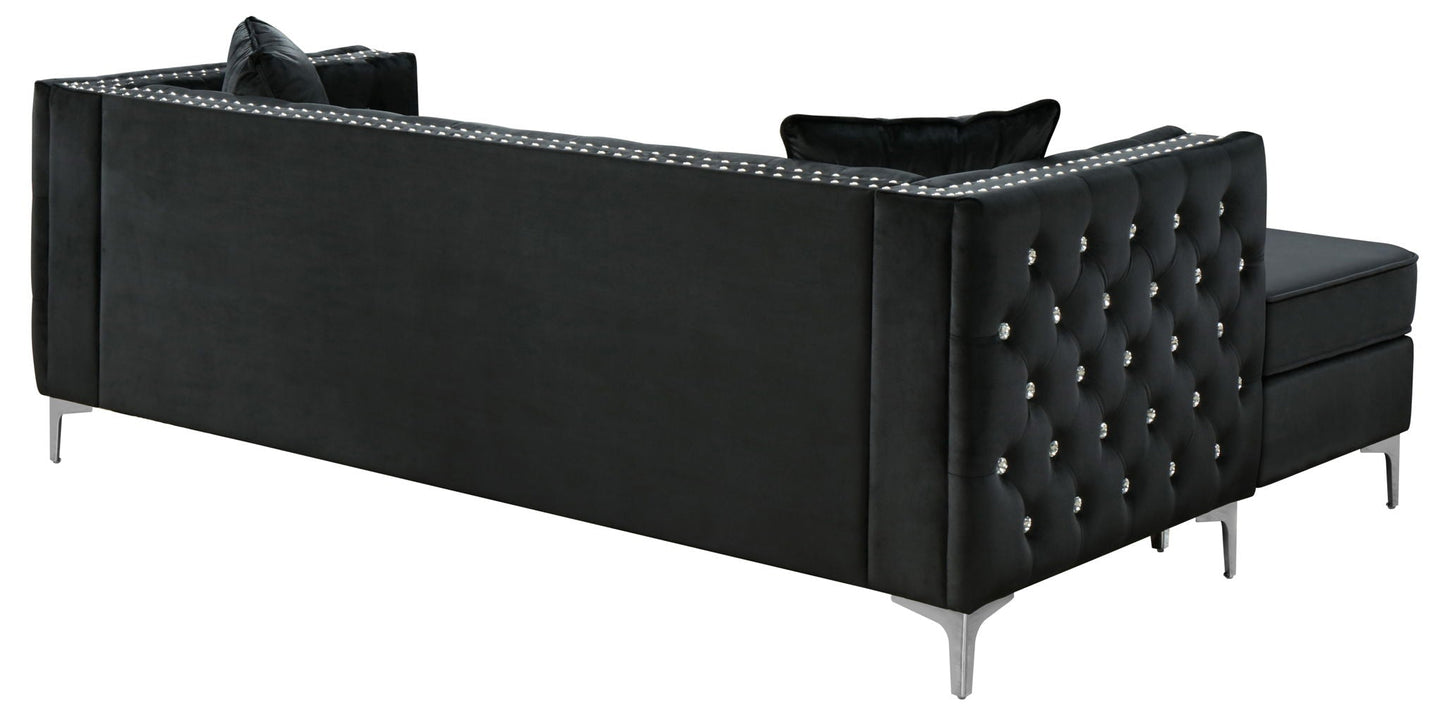 Paige Sofa Chaise and Elegant Tufted Steel Legs