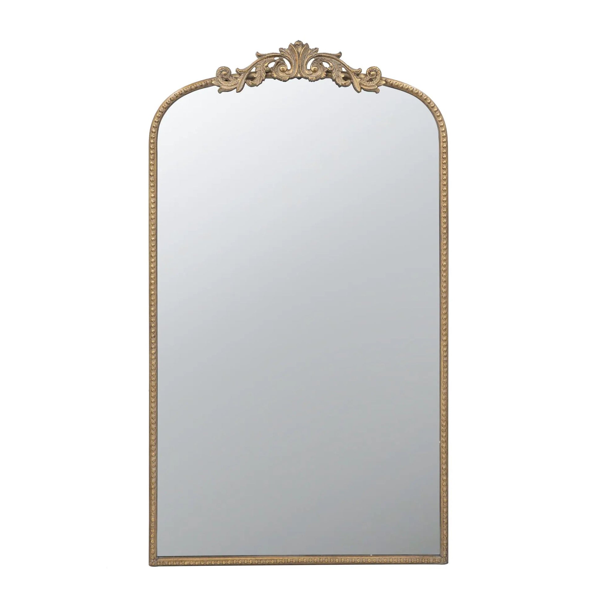 Arch Baroque wall mirror with ornate gold crest and beaded frame on Tampa Home & Garden Store