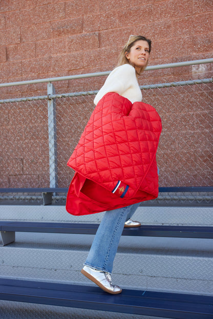Pretty Rugged Iowa State University red quilted puffer blanket on Tampa Home & Garden Store