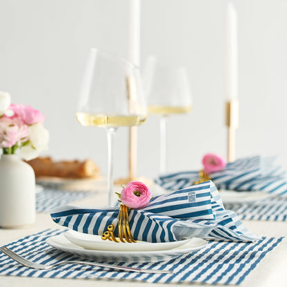 Tonal Striped Disposable Napkin Set In Blue 100
