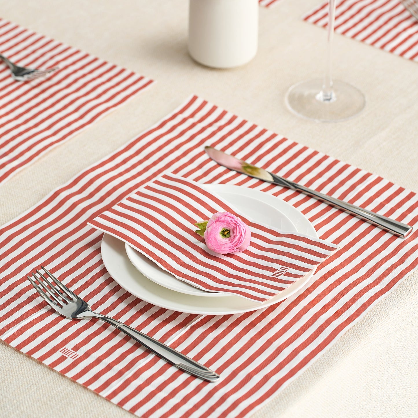 Tonal Striped Disposable Napkin Red 100 Pieces