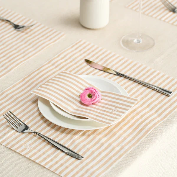 Beige and White Striped Disposable Napkins Set