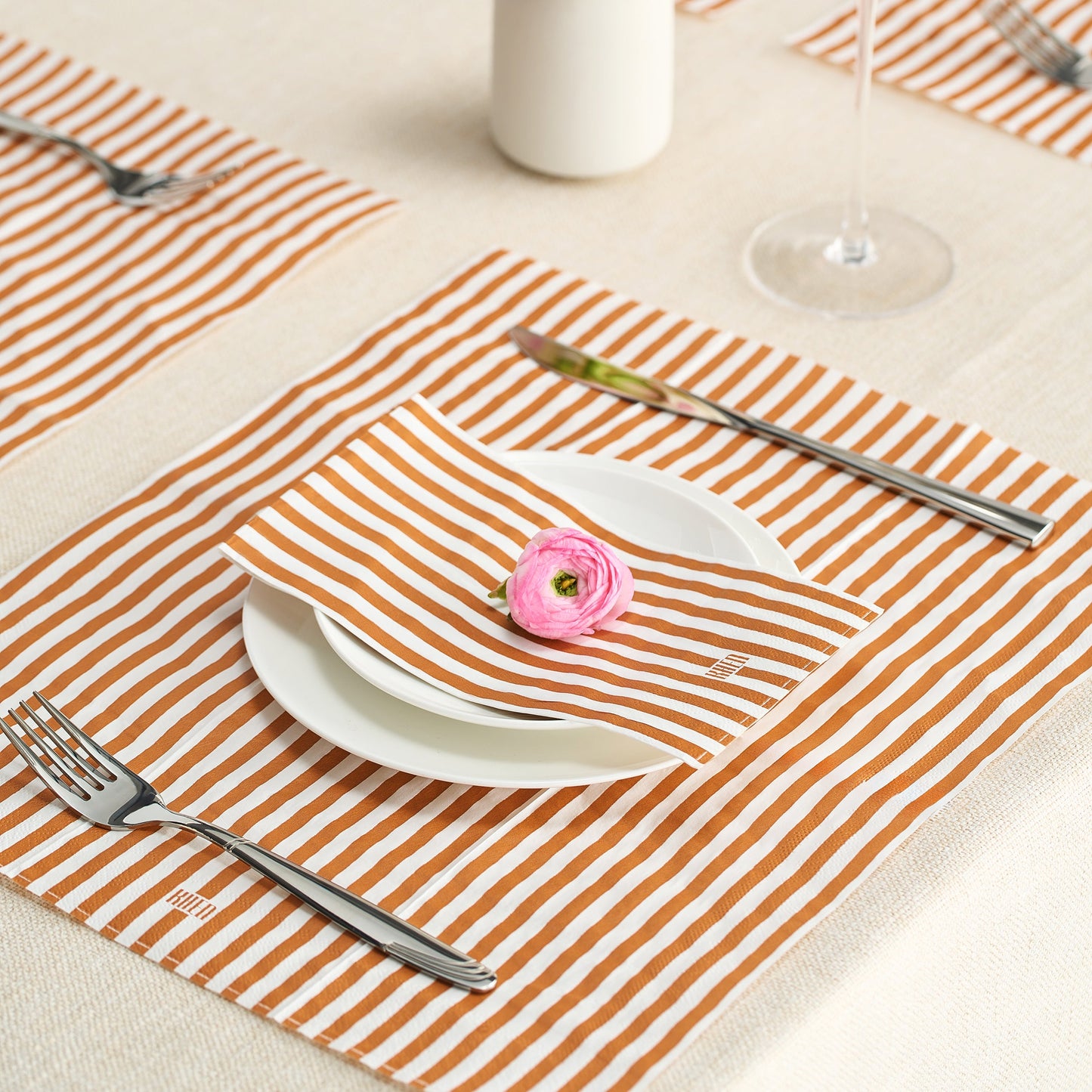 Orange Tonal Striped Disposable Napkins 100 Pack
