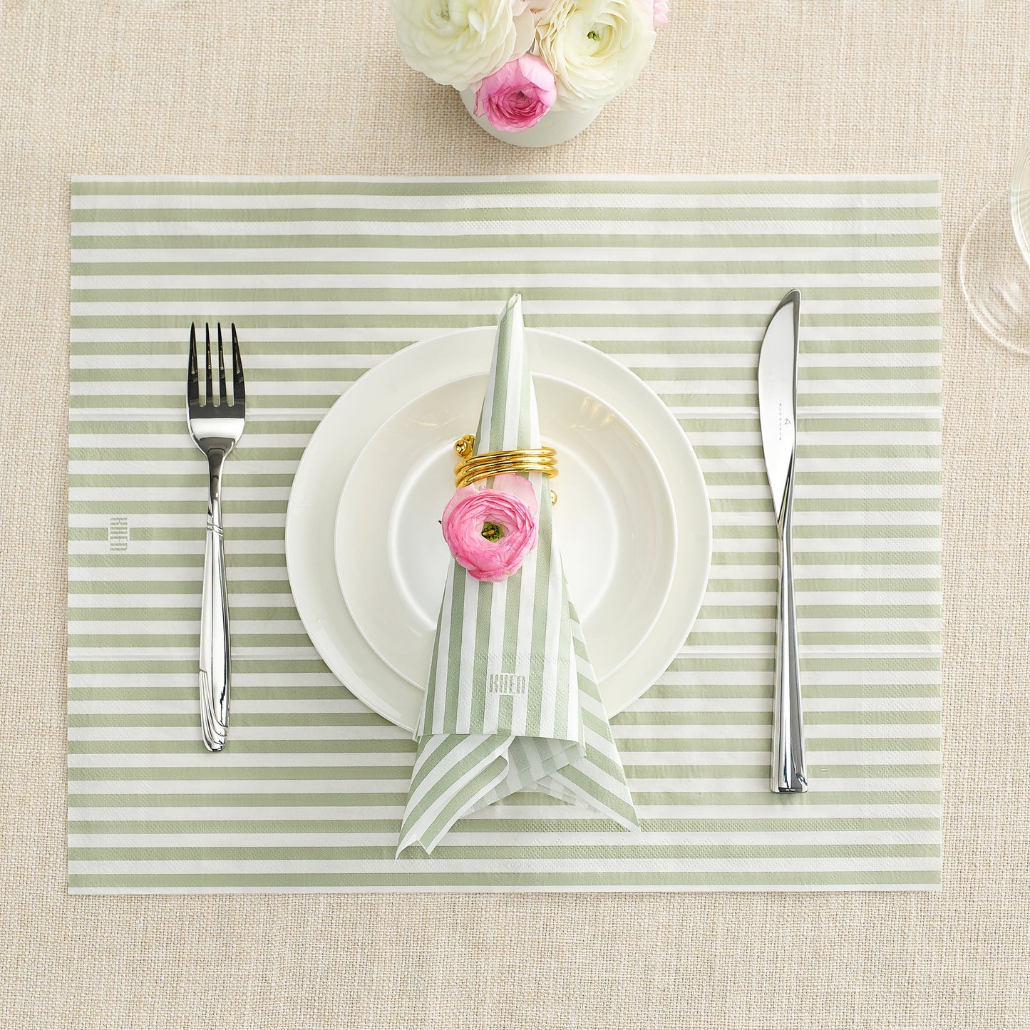 Green Tonal Striped Disposable Napkin Set of 100