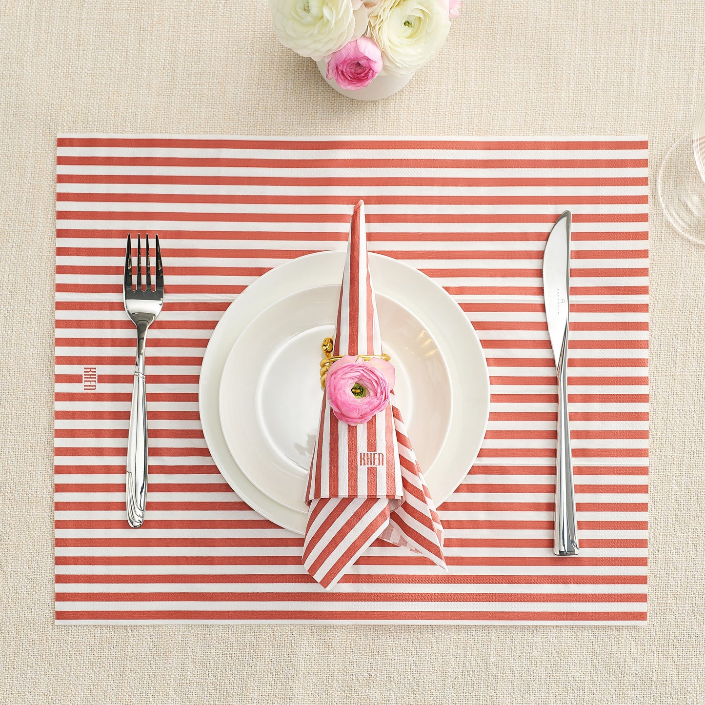 Tonal Striped Disposable Napkin Red 100 Pieces