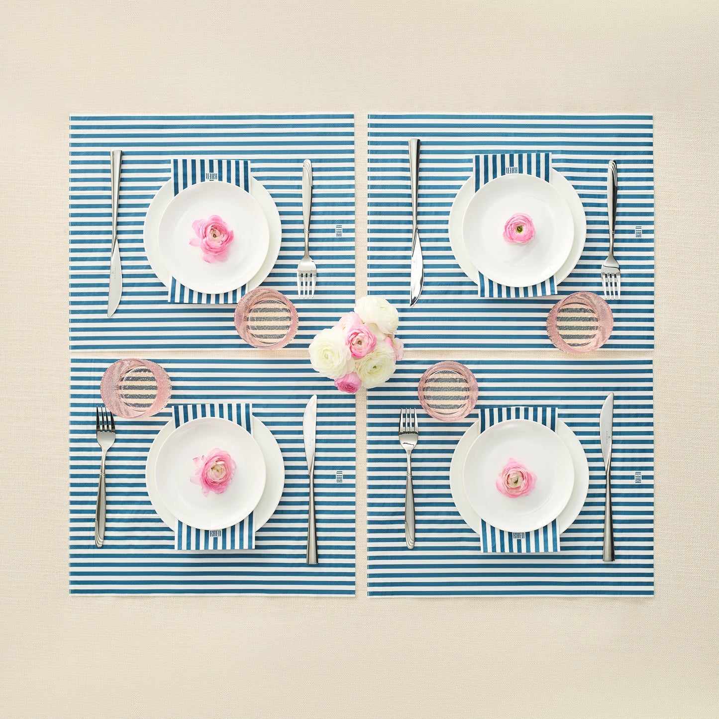 Tonal Striped Disposable Napkin Set In Blue 100