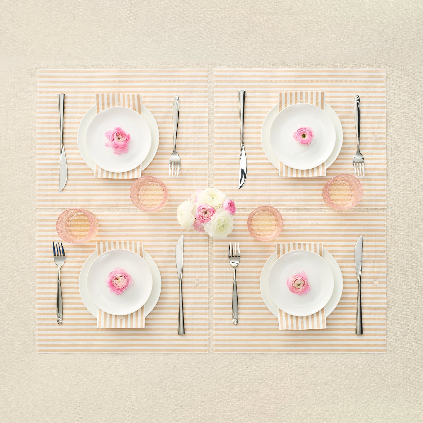 Pack of 100 Beige Tonal Striped Disposable Napkins