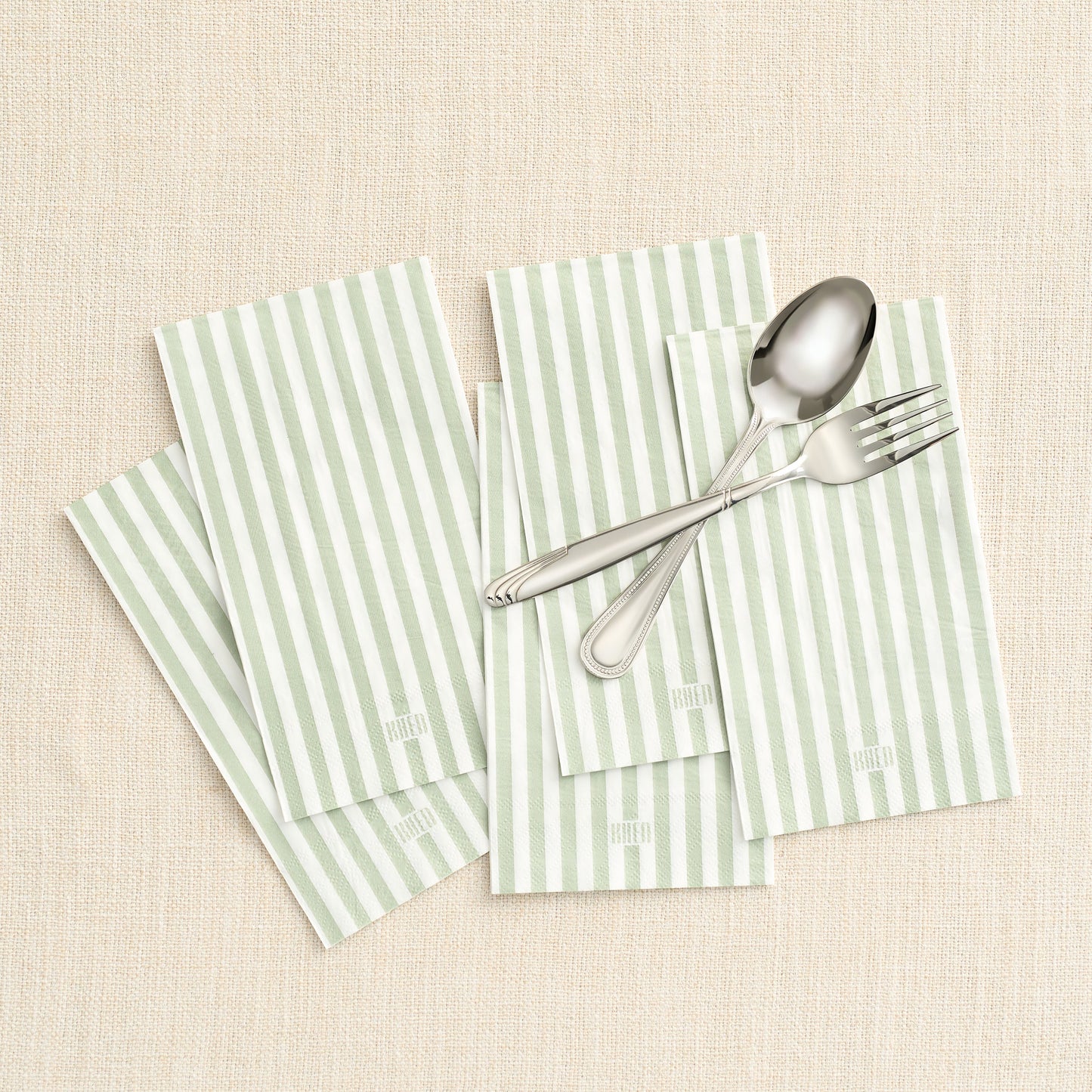 Green Tonal Striped Disposable Napkin Set of 100