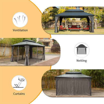 10x14 Aluminum Hardtop Gazebo and Steel Canopy with red seating HouseOfZazla on Tampa Home & Garden Store