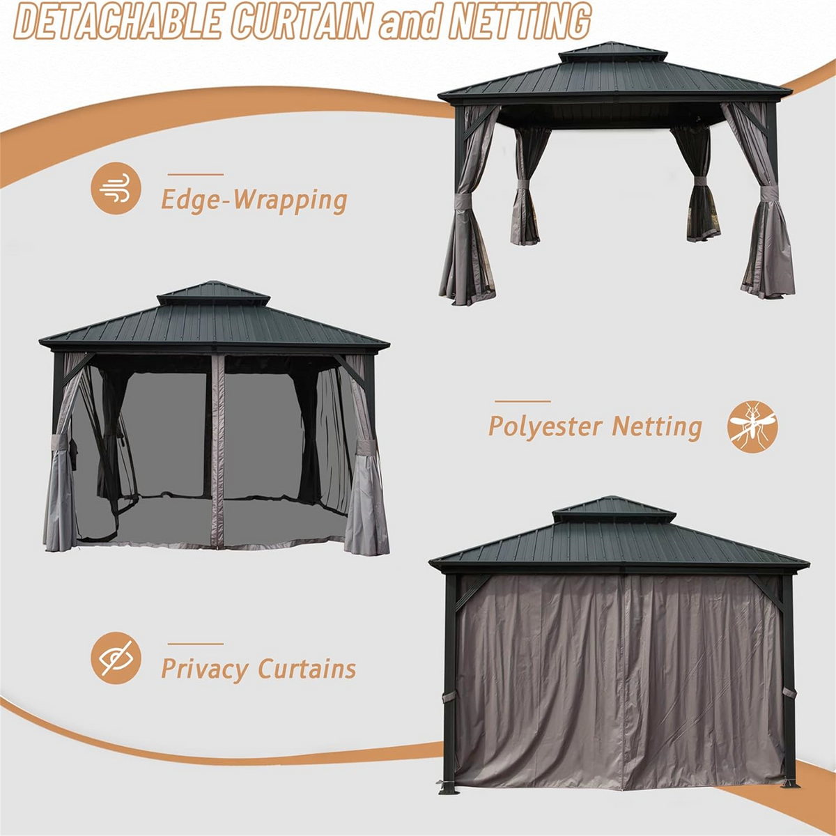 12 ft aluminum hardtop gazebo for patio with privacy curtains by HouseOfZazla on Tampa Home & Garden Store