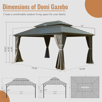 12x16 aluminum hardtop gazebo gray finish with roof blueprint and measurements on Tampa Home & Garden Store