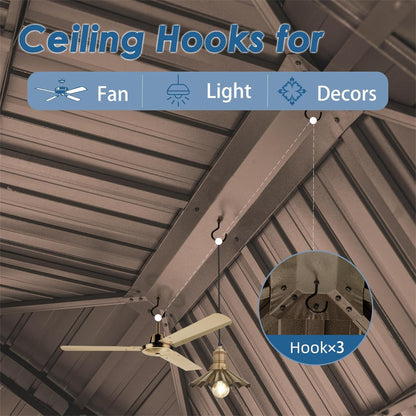 Spacious aluminum hardtop gazebo with Hookx3 ceiling hooks for fan, light, and decor on Tampa Home & Garden Store