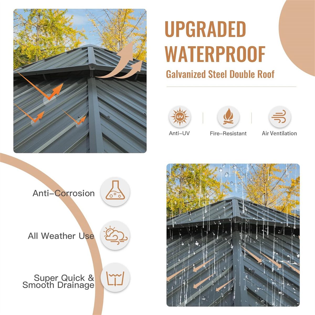 12 ft gazebo roof close-up with upgraded waterproof galvanized double roof on Tampa Store on Tampa Home & Garden Store