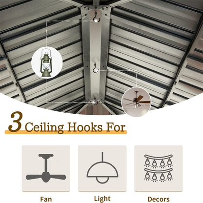 12x16 aluminum hardtop gazebo gray finish interior with central beam and ceiling hooks on Tampa Home & Garden Store